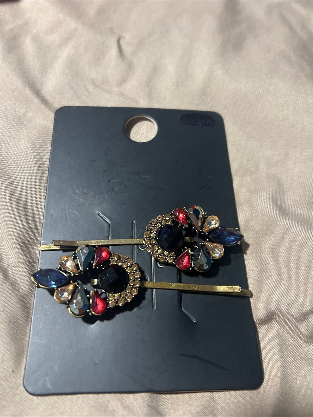 No Boundaries Gold-Tone Floral Crystal Hair Pins with Blue, Red & Clear Gems